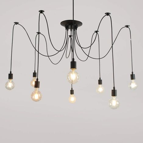 Lampadario Vintage Industriale Lampada a Sospensione Creativo Forma di Ragno per Salotto Camera da Letto Soggiorno Cucina Nero 8 Bracci