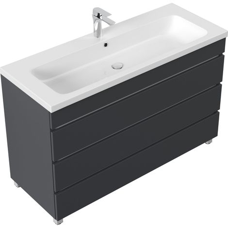 Stand Badmöbel Via 120 SoftClose grafit mit 3 grifflosen Schubladen