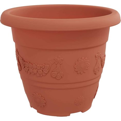 Lotto di 24 vasi da fiori rotondi moderni e leggeri da giardino 26 x 21,5 cm in plastica rosso mattone 020059329