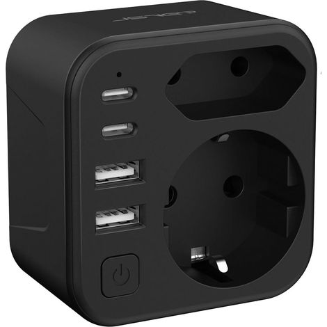 Adaptateur Prise USA,6 en 1 Adaptateur Voyage France vers USA Canada avec 2 USB A et 2 Type C(17W) et 2 Prise,Type B pour Canada Américaine Mexique Thailande Dominicaine(Noir) (1/5)