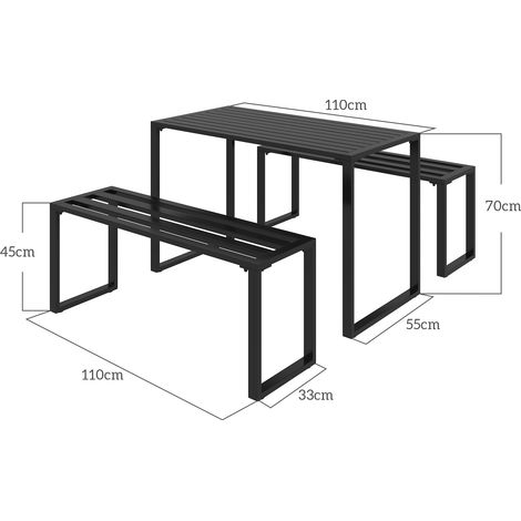 Ensemble de mobilier de jardin pour 4 personnes, 1 table et 2 bancs, métal, noir (1/5)
