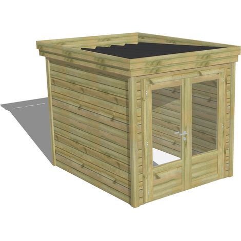 ABRI DE JARDIN bois Pin autoclave 27mm - 2,14x2,64m / 5,7m2 - Bac acier - Abri Français