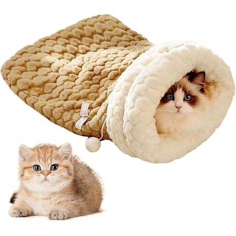 Schlafsack - Plüschige Katzenhöhle, gemütliches Tierbegleiter-Nest für Hauskatzen, hellbraunes Haustierbett