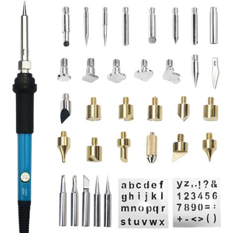 35-teiliges tragbares Pyrographie-Set, multifunktionaler elektrischer Lötkolben mit einstellbarer Temperatur und interner Heizung. (1/5)