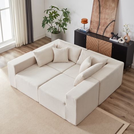Sofá rinconero modular de 4 plazas beige en pana sin montaje - CHICFURN (1/5)