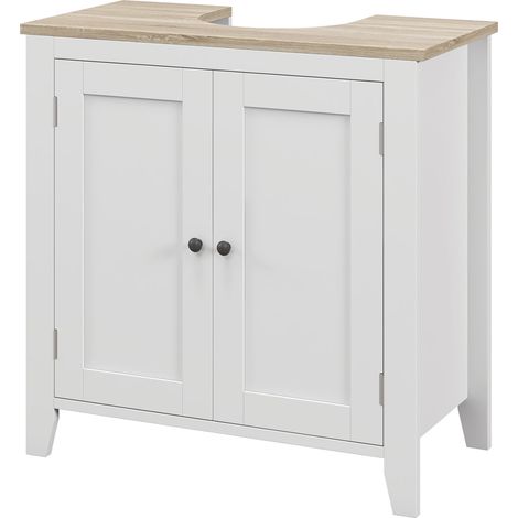 Meuble sous lavabo 2 portes étagère réglable moderne blanc 60x30x60 cm