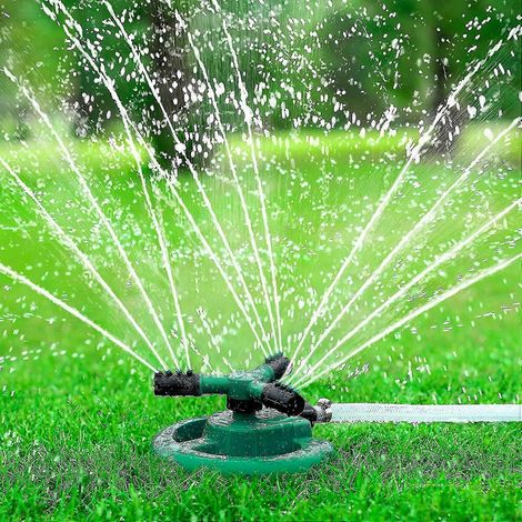 Arroseur de jardin rotatif 360° avec système d'eau à 3 bras ajustables pour irrigation de pelouse et de terrain (1/5)