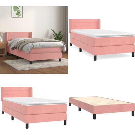 Giroletto a Molle con Materasso Rosa 90x200 cm in Velluto - Materasso a molle - Letto rosa