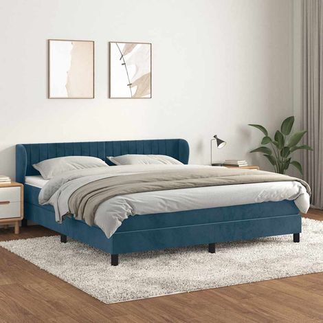 Sommier à lattes de lit et matelas Bleu foncé 160x200cm Velours (1/5)