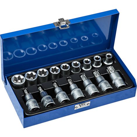 Juego de herramientas de 16 vasos Torx de ½" de acero al cromo-vanadio - Azul (1/3)