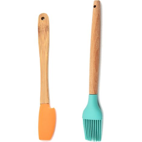 Ensemble Mini Ustensiles De Cuisine - Tête En Silicone Et Manche En Bambou - Pour Pots Et Espaces Étroits - Lot De 2 (1/5)