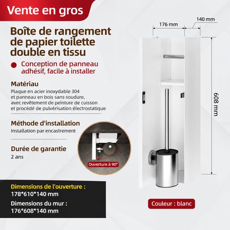 Niche Murale WC Encastrée Inox 50 kg Porte-papier et brosse WC blanc mat avec porte à ouverture droite – Livraison gratuite
