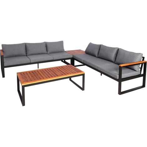 Garten-Garnitur HHG-066, Gartenlounge Lounge-Set Sitzgruppe Sofa, Aluminium Akazie Holz MVG-zertifiziert dunkelgrau