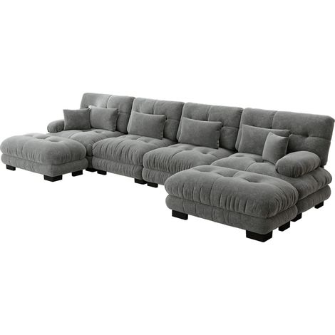 Canapé modular coin U-forme confortable chenille gris 406x145x81 cm ZIPSOFA (1/5)
