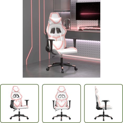 vidaXL Chaise de jeu pivotante - Chaise de jeu Blanc et rose Similicuir (1/5)