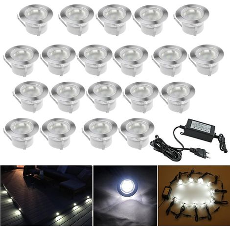 10 Spot LED Eclairage Extérieur Encastrable Sol Terrasse Bois,45mm Spots Encastré Extérieur Fait en IP67 DC12V 1W Avec Alimentation EU Pour Jardin Escalier Patio RGB (1/5)