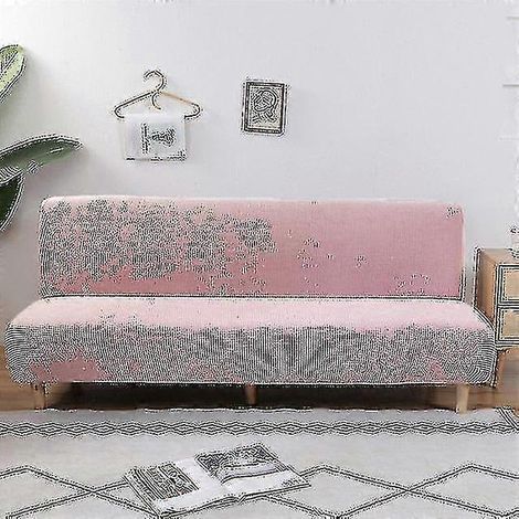 Housse de canapé-lit sans accoudoirs, extensible et pliable, en jacquard, taille S (longueur 120-150 cm), rose. (1/5)