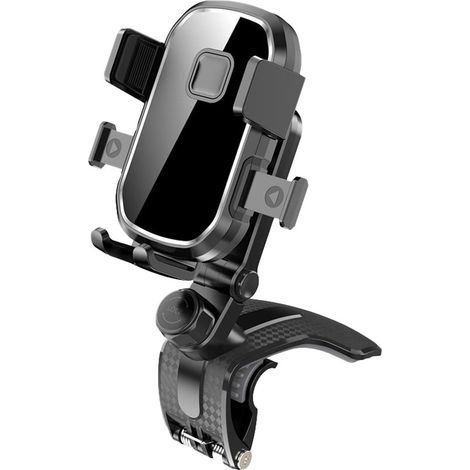 Supporto per cellulare da auto regolabile, con design antiurto, si fissa al cruscotto tramite una clip. (1/5)