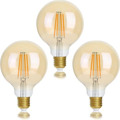 Lot de 3 ampoules à vis E27 à intensité variable 40 W G95 LED à filament Edison à vis, 5,5 W E27 ampoules vintage Blanc chaud 2700 K Verre ambré (1/5)
