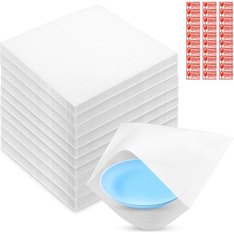 Pack of 100 Moving Sheets Foam Bubble Paper for Moving 20 x 20 cm Cardboard Displacement Tableware with Labels Pearl Cotton Packaging Bags for Dishes Plates Glasses (1/5)