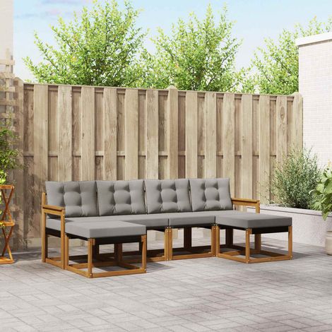 Outdoor-Sofagarnitur mit Kissen 6 pcs Natürlich und Hellgrau