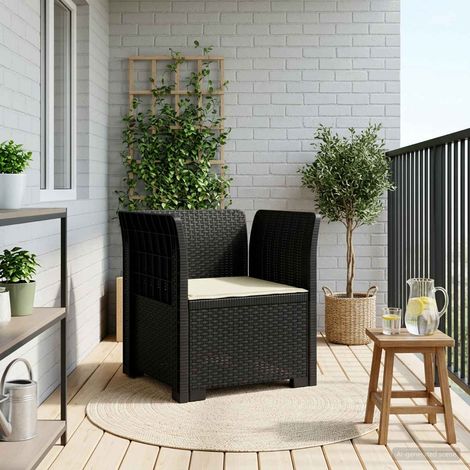 vidaXL Fauteuil 1 place avec coussin look rotin PP Anthracite (1/5)