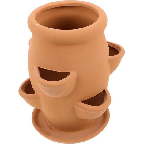 Pot de fleurs en terre cuite en forme de tour à fraises, à plusieurs compartiments, pour plantes succulentes, fleurs et autres végétaux. Design élégant pour le jardinage. (1/5)