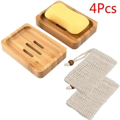 Porte-Savon - Sincerity - 4 pcs - Bambou Naturel - Antidérapant - Dimensions 11x7.8x1.1cm (1/4)