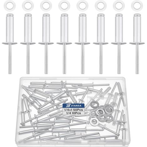 60 Pièces Rivets Aveugles en Aluminium 6,4 × 25 mm avec Rondelles Rivet à Bout Ouvert Rivets Pop Tete Large (Argent) (1/5)