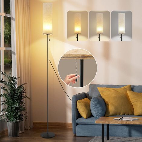 GBLY Stehlampe Wohnzimmer LED Stehleuchte: Dimmbar Standleuchte Vintage Standlampe Beige Lampenschirm 3000K-6500K Wohnzimmerlampe Seilzugschalter Retro Stoff Leselampe für Schlafzimmer Büro