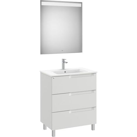 MUEBLE LAVABO 700MM ALEYDA CON PATAS 3 CAJONES + ESPEJO GRIS PIEDRA