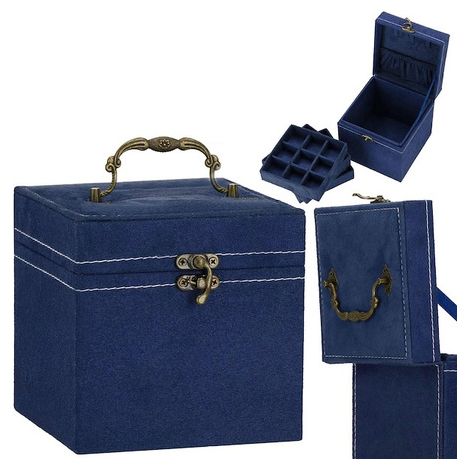 Szkatułka para joyas de 12x12x12 cm, color granate, con compartimentos forrados de terciopelo.