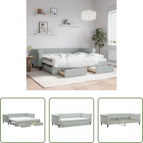 vidaXL Doppelbett - Tagesbett Ausziehbar mit Schubladen Hellgrau 90x200 cm Samt (1/5)