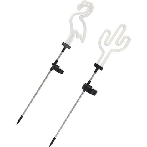 Lampes Solaires Jardin Flamants Roses Et Cactus, Éclairage Extérieur Néon Pour Terrasse Et Allée, Lot De 2, Résistantes à L'eau, Décorations Lumineuses Solaires Pour Espace Extérieur (1/5)
