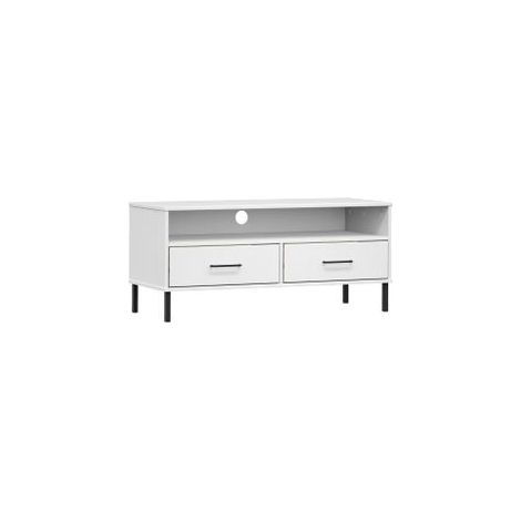 Meuble TV avec pieds en métal Blanc Bois de pin massif OSLO (1/5)