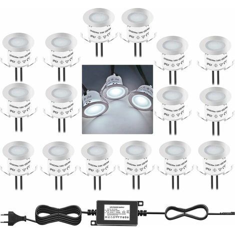 Lot de 16 mini spots encastrés LED d'extérieur étanches IP67, lumière du jour 4500 K, 0,6 W DC 12 V pour terrasse et escaliers de piscine en bois (1/5)