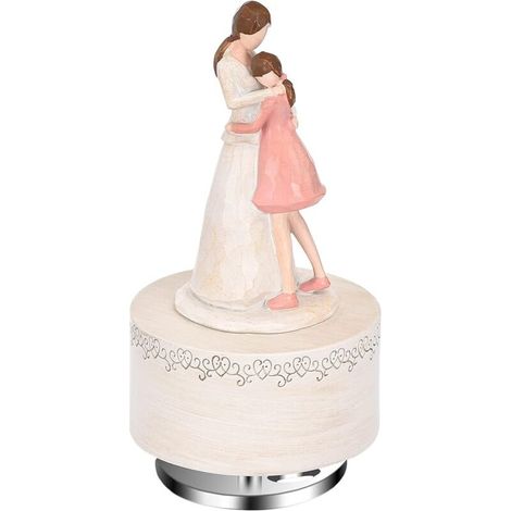 Boîte à musique peinte et sculptée à la main, représentant une mère et sa fille. (1/5)