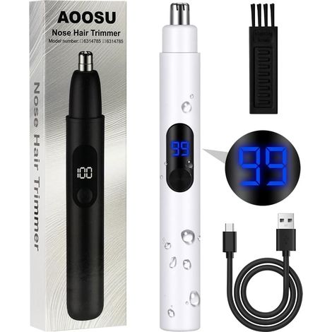 Nose Trimmer, Nose Hair Trimmer, Nose and Ear Hair Trimmer, USB Rechargeable Nose Shaver with LCD Screen, Easy to Use Washable for Men and Women (1/5)