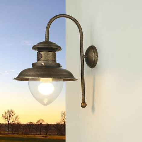 Außenwandlampe Haus Hof IP44 in Bronze E27 Glas Echt-Messing Maritim Außenlampe