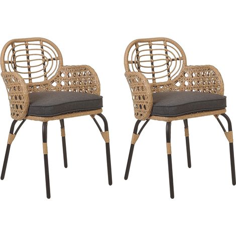Set mit 2 Stühlen und Sitzkissen PRATELLO Polyrattan Naturfarben