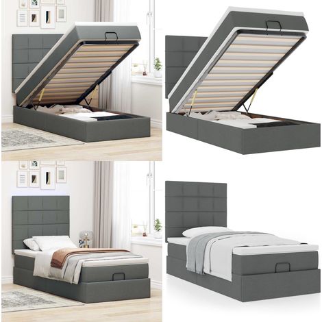 vidaXL Ottoman-Bett mit Matratze Dunkelgrau 90x190 cm Stoff (1/5)