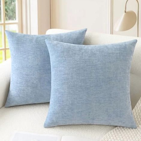Fundas de cojín decorativas, 56 x 56 cm, paquete de 2 unidades, cómodas fundas de chenilla ideales para sofás, camas, salas de estar y para el hogar. Color azul claro.