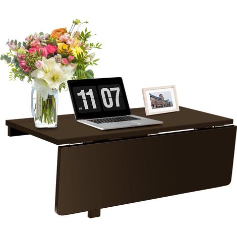 Table Murale Pliante - 80 x 60 cm - Peu encombrante - pour Cuisine, Salle à Manger et Bureau - Marron (1/5)