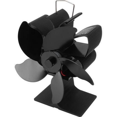 Ventilateur de cheminée à énergie thermique, noir, 5 pales, résistant aux hautes températures, écologique et économe en énergie. (1/5)