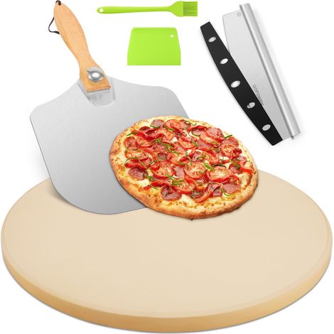 Lot de 5 pierres à pizza rondes de 38,1 cm pour four et barbecue extérieur avec pelle à pizza en métal et roqueteuse, poêle à pizza en pierre épaisse de 1,5 cm, pierre de cuisson pour pizza (1/5)