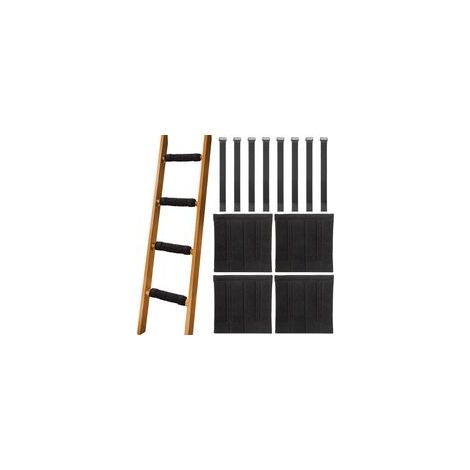 Jeu de 4 Coussins pour échelle de lit superposé avec 8 Sangles de Fixation réglables - Housse en Mousse antidérapante Noire pour escabeau, échelle de lit, échelle télescopique (1/5)
