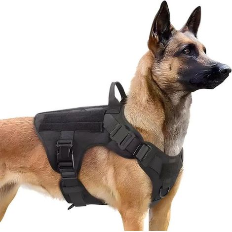 Arnés táctico para perros - Arnés de seguridad para perros - Paseo seguro - Con asa antitirones - Talla L - Negro (1/5)
