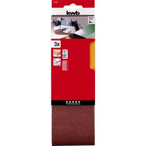 Juego de hojas abrasivas kwb 912308 óxido de aluminio 75x510 mm 3 unidades