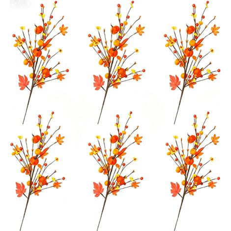 Six boutures de citrouille et de feuilles d'érable, branches réalistes, décorations florales vintage, décorations d'automne pour Thanksgiving. (1/5)