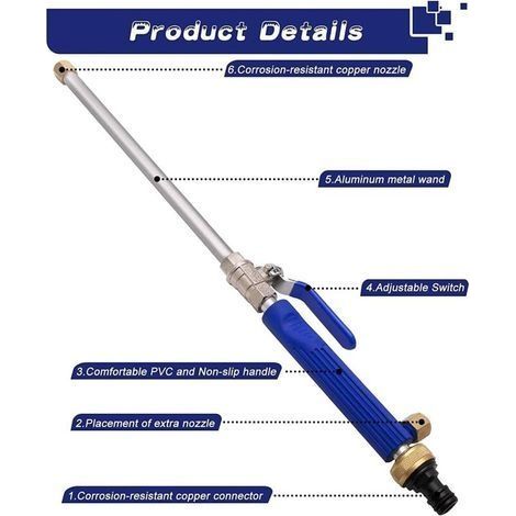 Hochdruck-Wasserdüse, Hochdruck-Wasserpistole, Hochdruck-Wasserpistole für Gartenschläuche, Fensterreinigungs-Sprühgerät (blau) (1/4)